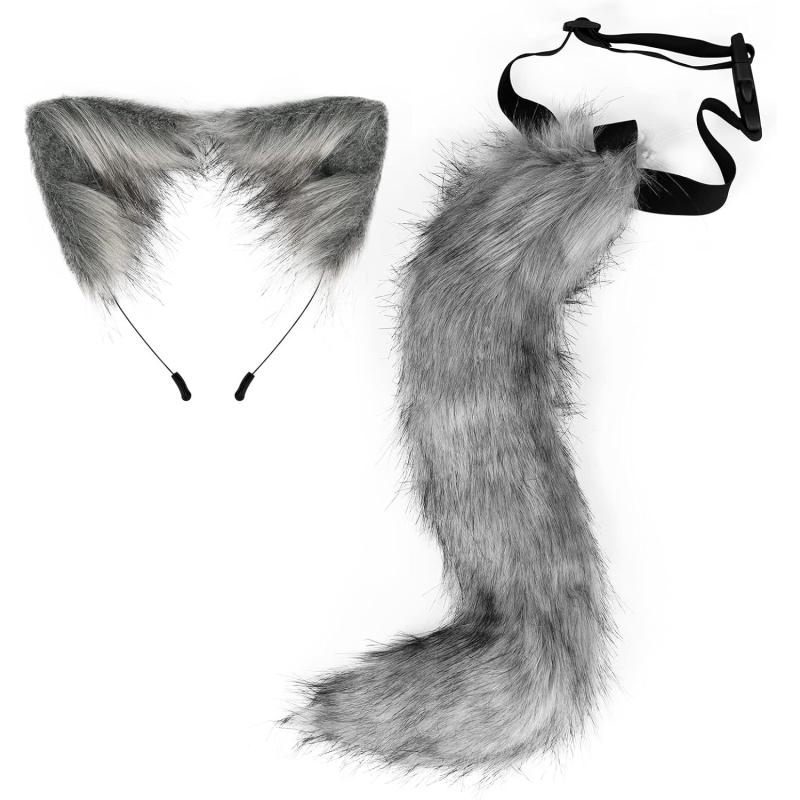 HAOAN Faux Fur Fox Tail and Clip Ears Kit Werewolf Costume Halloween ...